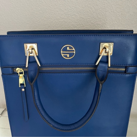 Segolene en Cuir Paris Blue Leather Satchel Tote Bag Purse Handbag - Picture 2 of 10